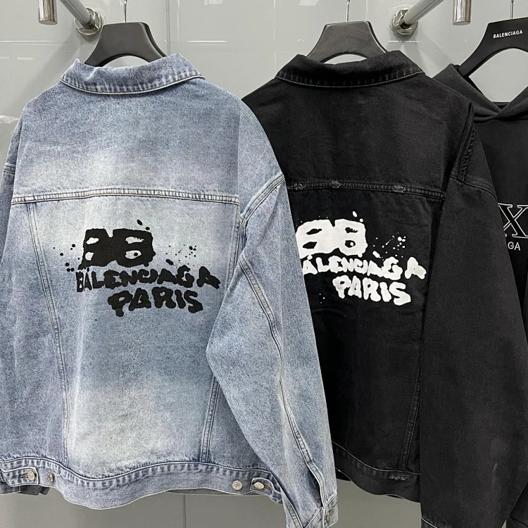 Balenciaga Hand Drawn BB Icon Oversized Denim Jackets