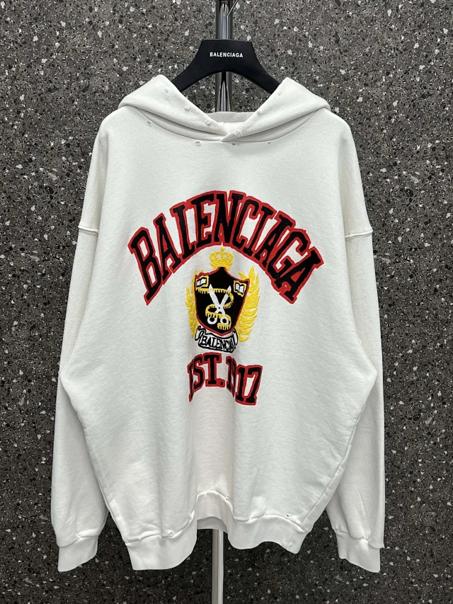 Balenciaga College Popover Hoodie 'Dirty White'