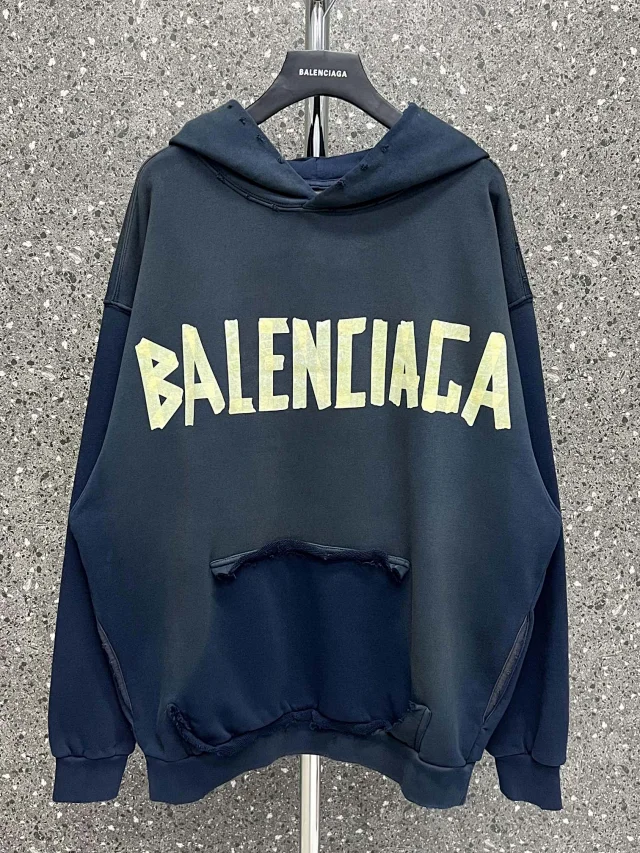 Balenciaga Tape Type Ripped Pocket Houdie Oversized in black