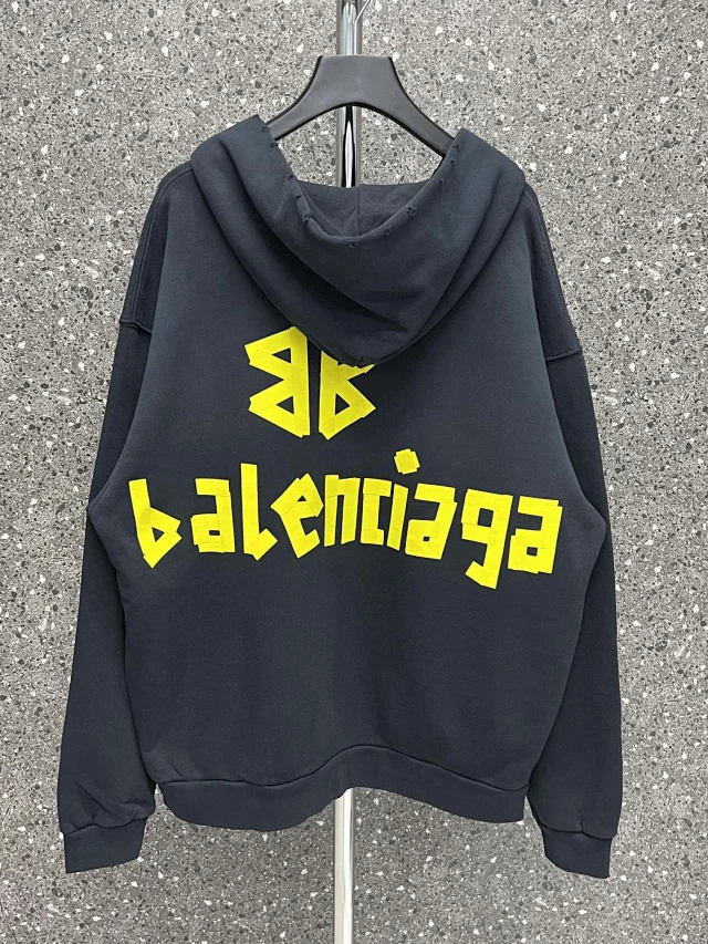 Balenciaga Men's Tape Type Popover Hoody in Washed Black