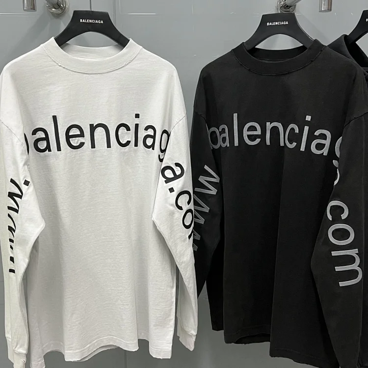 Balenciaga Men's Long Sleeve Dot Com T-Shirt in Dirty White/Black