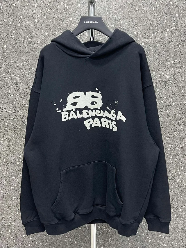 Balenciaga Dirty BB Paris Icon Fleece Hoodie