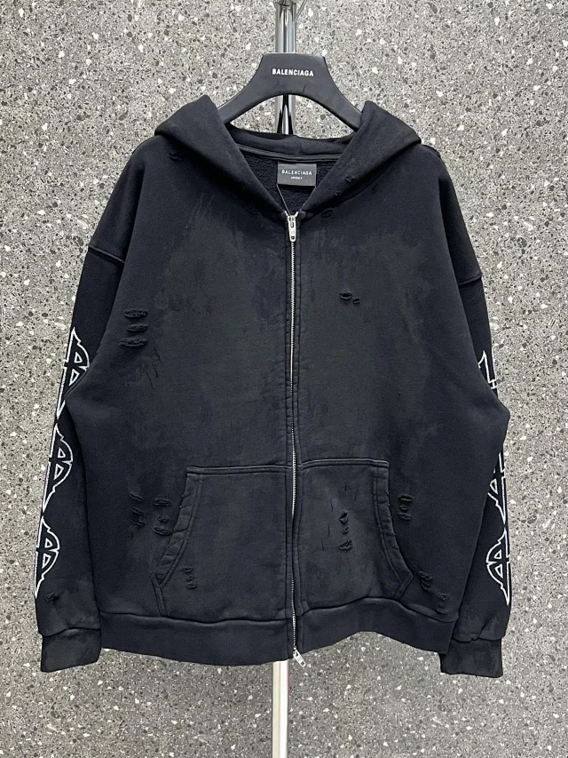 Balenciaga Logo  hole Zipper Hoodie   